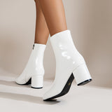 High Heel Mid-calf Side Zipper Squared Toe Boots for Ladies