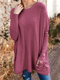 Women's Casual Loose Solid Color T-Shirt With Pockets