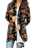 Women's Pumpkin Ghost Cat Printed Open Front Halloween Blouses