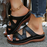 Summer Hollow Out Velcro Wedge Heel Casual Slippers for Women