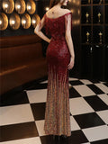 Shimmering Sequined Illusion Neck Side Slit Maxi Dress for Formal Party