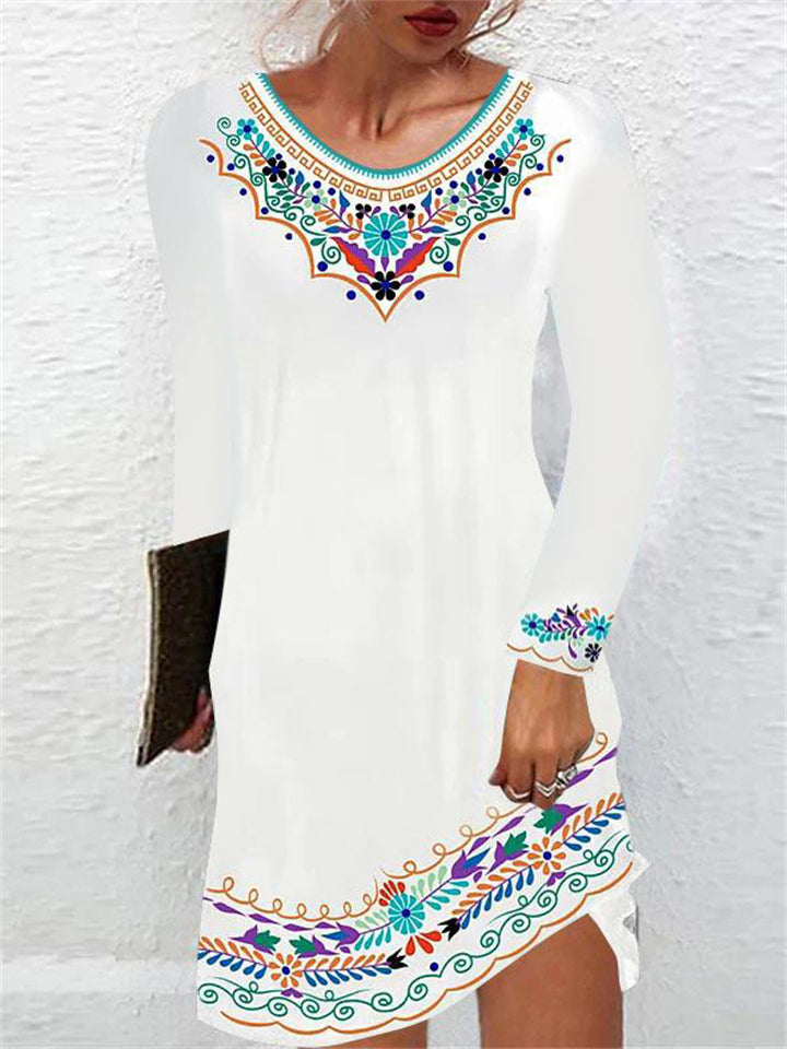 Women's Ethnic Style Mid Length Printing Dress