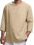 V-Neck Solid Color Loose Comfy Shirts For Men