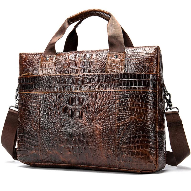 Retro Style Crocodile Textured Interior Pocket Detachable Sling Strap Laptop Bag