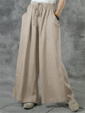 Female Casual Super Soft Cotton Linen Drawstring Wide Leg Pants