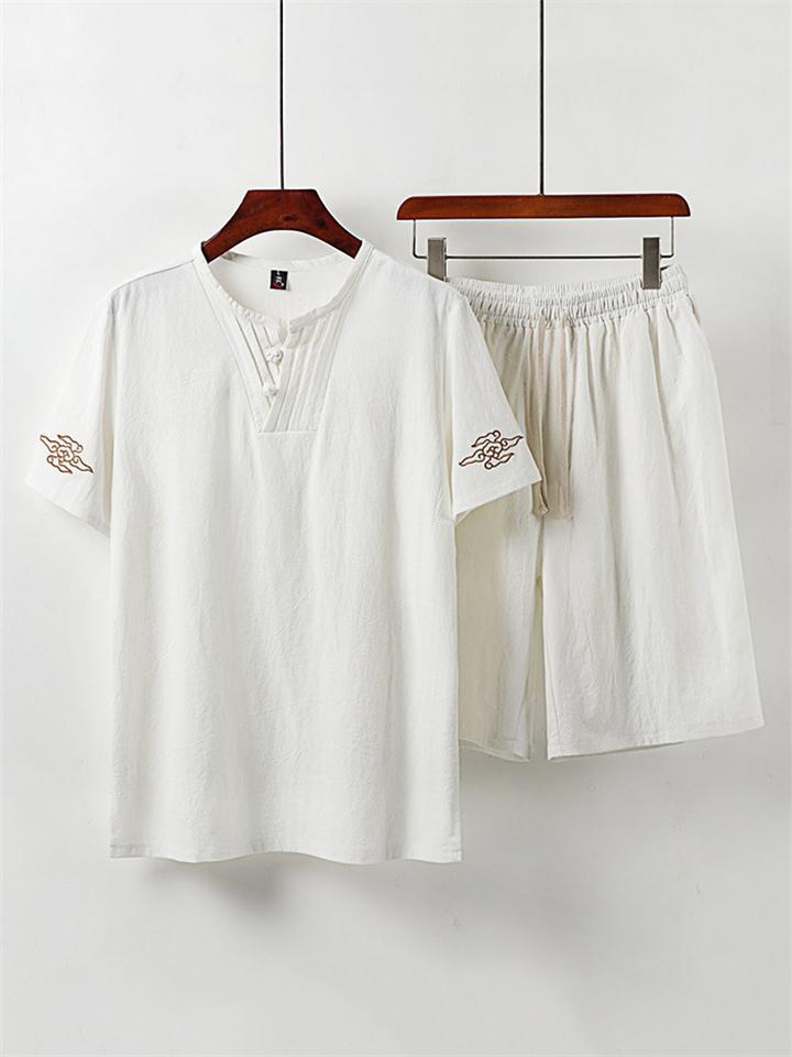 Casual Style Soft 2-Piece Outfit Pleated Detailing T-Shirt + Drawstring Waistband Shorts