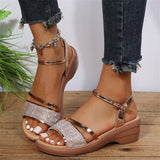 Luxury Glitter Ankle Strap Wedge Sandals for Women