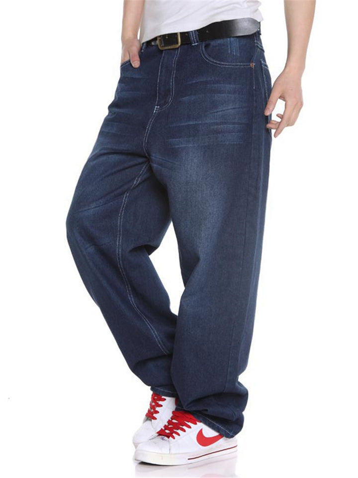 Loose-Fit Faded Effect Classic Pocket Wide-Leg Full-Length Jeans