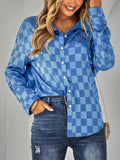 Women's Fashion Vivid Plaid Slim Fit Turn Down Collar Button Shirt