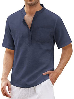 Short Sleeve Solid Color Linen T-Shirts For Men