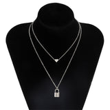 Simple Fashion Love Heart Lock Clavicle Double Layer Chain Necklace
