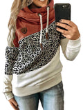 Cute Leopard Patchwork Long Sleeve Hooded Sweatshirts for Women