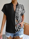 Women's Summer V Neck Short Sleeve Button Down Floral Blouses