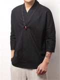 Men Loose 3/4 Sleeve Solid Color Shirts