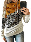 Cute Leopard Patchwork Long Sleeve Hooded Sweatshirts for Women