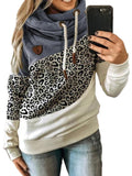 Cute Leopard Patchwork Long Sleeve Hooded Sweatshirts for Women