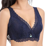 Blue--Plus Size Lace Breathable Lightly Lined Push Up Wide Shoulder Bras