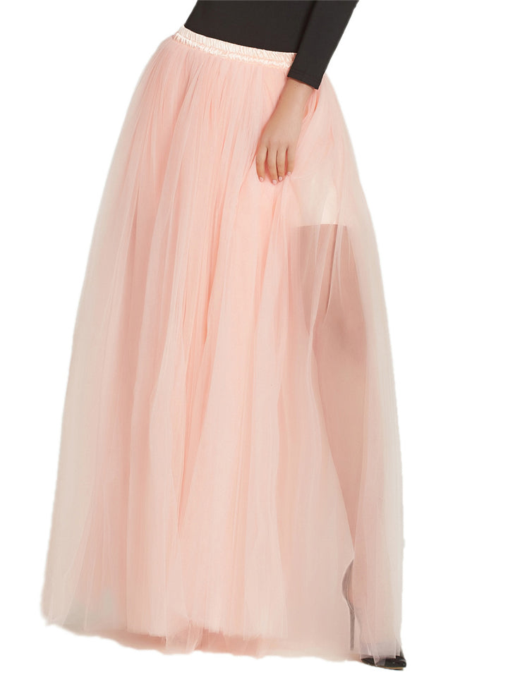 Casual Trendy Sexy See-Through Solid Color One Size Long Skirts