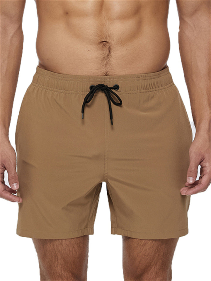 New Casual Solid Color Stretch Quick Dry Men's Board Shorts