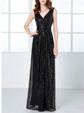 Glamorous V Neck Fitted Waist Sleeveless Maxi Dress for Prom