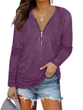 Autumn New Chest Zipper Casual Long Sleeve Women Tops