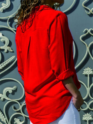 Long Sleeve Solid Color Lapel Chiffon Blouse