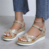 Casual Cross Strap Wedge Heel Buckle Roman Sandals for Women