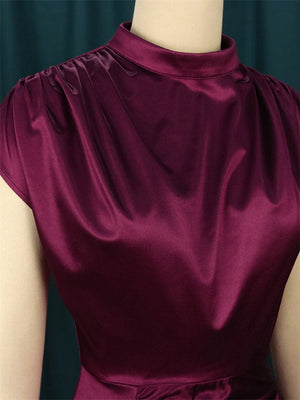 Women Wine Red Slit Sleeveless Dress