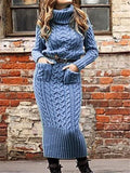 Turtleneck Knitted Sweater Pocket Dress