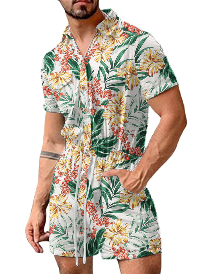 Summer Leisure Printed Button Beach Jumpsuits for Men