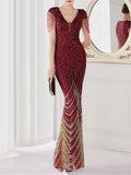 Graceful Patchwork Design Sexy Slim Contrast Color Sequins Evening Dresses