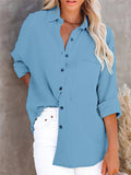 Long Sleeve Solid Color Linen Shirts For Women