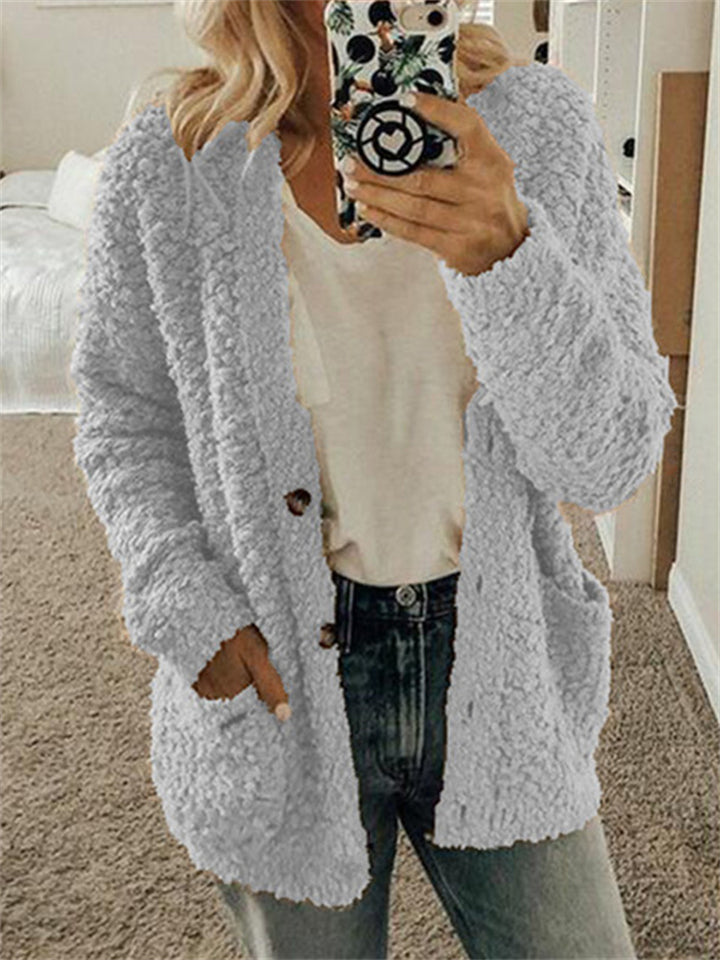 Popular Large Size Button Fleece Overcoat for Ladies