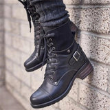 Vintage Style Ankle Harness Strap Lace-Up Block Heel Boots