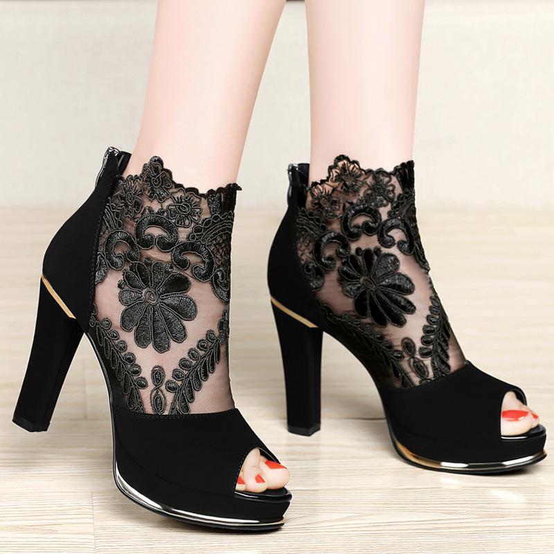 Women's High Quality Sexy Lace Dress High Heel Sandals Shoes