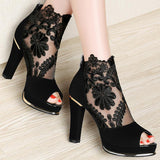 Women's High Quality Sexy Lace Dress High Heel Sandals Shoes