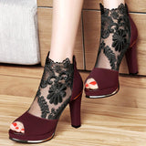 Women's High Quality Sexy Lace Dress High Heel Sandals Shoes