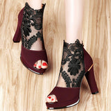 Women's High Quality Sexy Lace Dress High Heel Sandals Shoes