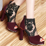 Women's High Quality Sexy Lace Dress High Heel Sandals Shoes