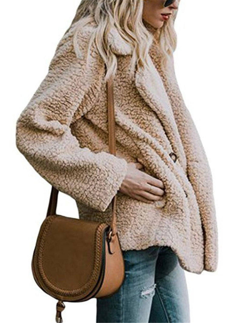 Warm Buttoned Fluffy Coat for Women