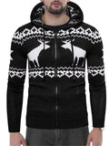 Men's Casual Trendy Elk Printed Hooded Zipper Christmas Sweater Coat