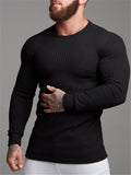 Mens Casual Long Sleeve Round Collar Knitting T-shirt