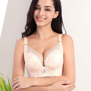 Women's Plus Size Lace Patchwork Wireless Full Coverage Bras - Nude