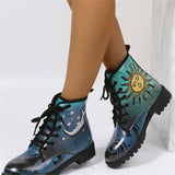 Trendy Sun And Moon Printed Flat Heel Boots