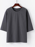 Mens Vintage Casual O Neck Solid Color T-Shirts