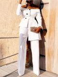Fashion Long-Sleeved Off-Shoulder Solid Color Coat + Loose Pants