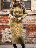 Turtleneck Knitted Sweater Pocket Dress