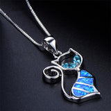 Cute Blue Cat Pendant Necklace For Women