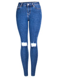 Women's Simple Style Ripped Stretchy Fit Denim Jeans for Summer Autumn