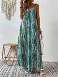 Bohemian U Neck Spaghetti Strap Printed Vacation Dress for Women